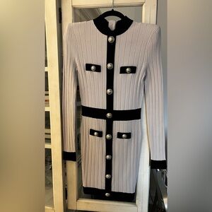 Balmain Pale Violet and Black and Ribbed Knit Mini Dress